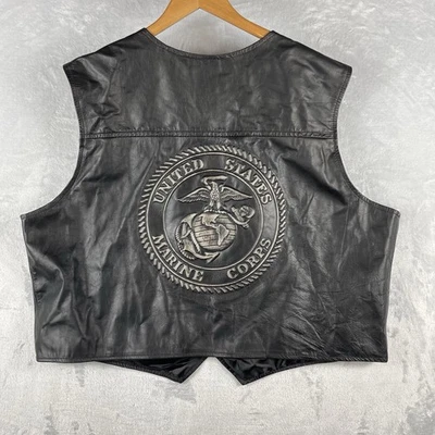 Chaleco Motociclista de Cuero Cuerpo de Marines de los Estados Unidos Sello en Relieve Espalda 3X Negro Hecho en EE. UU. Cuero de Vaca Foto 1 de 4