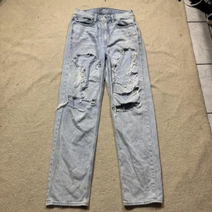 American Eagle Jeans Damen 6 Light Wash Baggy Jeans Distressed Ripped Denim - Bild 1 von 16