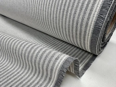 Herringbone Ticking Stripe Fabric Linen Look Cushion - 140cm Wide - Grey - image 1 of 4