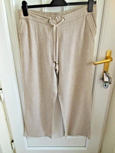 GEORGE NATURAL STONE/BEIGE LINEN VISCOSE BLEND STRAIGHT LEG TROUSERS SIZE 14 - Picture 1 of 4