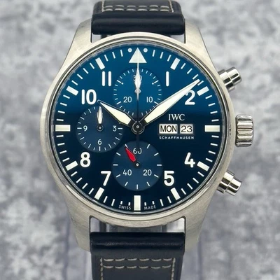 2022 IWC Pilot Watch Chronograph 43mm Blue Dial Leather Strap Day Date IW378003 - Image 1 of 4
