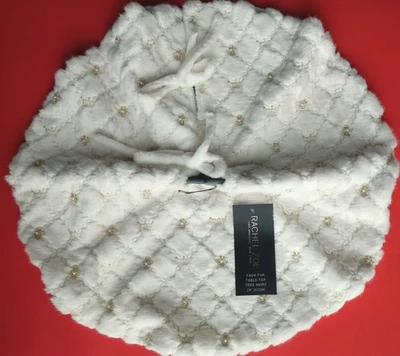 FALDA DE ÁRBOL DE MESA DE PIEL SINTÉTICA DE LUJO RACHEL ZOE corona dorada perla cuentas 24" Foto 1 de 4