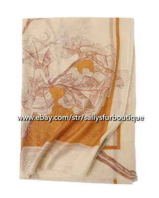 Sallys 300s 蒙古羊绒披肩花卉印花 60 克戒指围巾 200*70 厘米 — 第 1/4 张图片