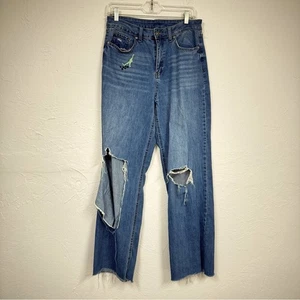 Rewash Blue Wide Leg Embroidered Dinosaur Jeans Damen 29 Distressed Blue Denim - Bild 1 von 13