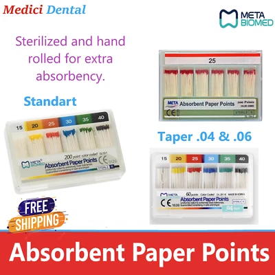 Dental META Absorbent Paper Points Endo Taper .06 or .04 , CHOOSE SIZE, 60/pk.  - Image 1 of 4