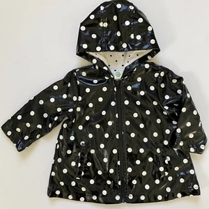 Girls Raincoat Size 12 Months Black White Polka Dots EUC Baby Jacket Coat Lined - Picture 1 of 16