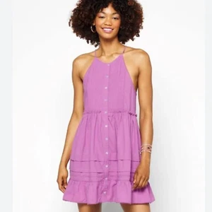 Abito FREE PEOPLE viola Desert Days drammatico orchidea senza maniche con volant grande NUOVO - Foto 1 di 9