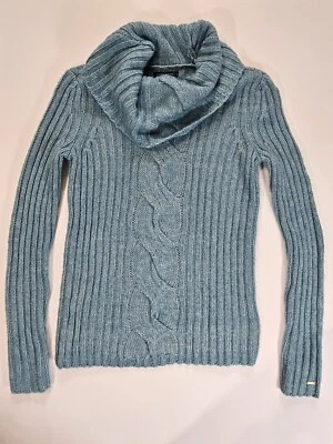 Tommy Hilfiger Suéter Tejido con Cable Capucha Cuello Mujer Pequeño Verde Azulado Y2K Diseñador Años 90 Foto 1 de 4