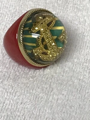Betsey Johnson Gold Anchor Ring Red Nautical Size 7  - Image 1 of 4