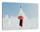 Monk IN Red Robe Before White Temple, Canvas Picture