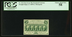 1862-63 50 CENT FRACTIONAL CURRENCY FR-1312 CERTIFIED PCGS CHOICE ABOUT NEW 58 - Picture 1 of 2