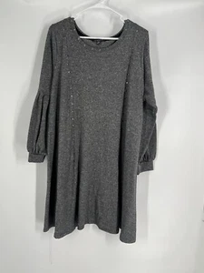 SPENSE sweater knit swing dress gray studded size 2X long balloon sleeves - Picture 1 of 11