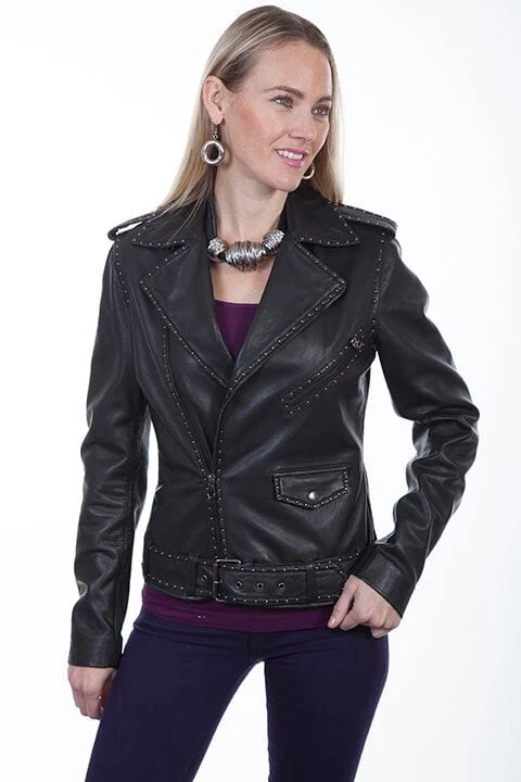 Scully L255 11 M Womens Black Soft Lamb Studded Motorcycle Jacket, Medium - Image 1 of 1