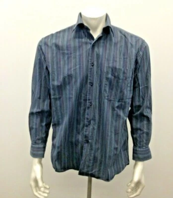 Camisa de algodón a rayas azul rojo con botones manga larga mediana Pierre Cardin para hombre   Foto 1 de 4