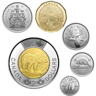 🇨🇦 Canada Set of 6 coins! Toonie, Loonie, 50c, 25c, 10c, 5c, all issue 2021 - Image 1 of 2