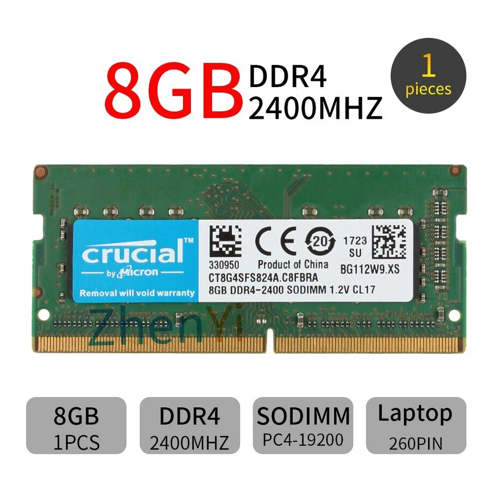 Crucial 8GB DDR4 2400Mhz PC4-19200S 260Pin 1.2V SODIMM RAM Notebook Memory RAM - Image 1 of 4