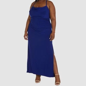 $119 Morgan & Company Women's Blue Draped Cowl Neck Gown Dress Plus Size 14W - Picture 1 of 2