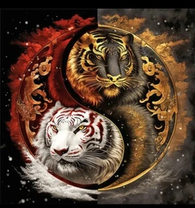 Yin Yang Tiger in Rot & Orange Diamond Painting Kit (12 x 12 Zoll) - Bild 1 von 6