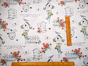 Religious Fabric By Yard Kind Words Prov 16:24 Birds Bees Scripture Cotton #B - Picture 1 of 3