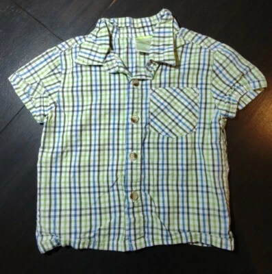 Top a cuadros verde manga corta con cuello abotonado para niños 18 meses Foto 1 de 4