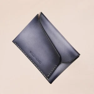 Minimalist Black Leather Snap Card Wallet, Custom Name Leather Snap Card Holder - Picture 1 of 7