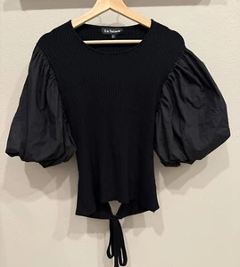 En Saison Damen Pullover schwarz Puffärmel Bluse Medium hinten offen modern - Bild 1 von 7