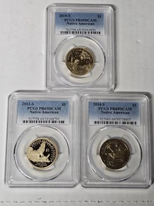 LOT OF 3 PCGS69 DCAM Proof Native American Dollar Coins 2013-S, 2014-S, 2019-S - Picture 1 of 5