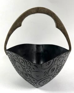 R & Y Augousti Paris Bronze Basket with Shagreen Handle Contemporary Home Decor - Picture 1 of 14
