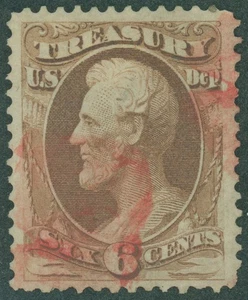 Scott #O75 6¢ OFICIAL DEL DEPARTAMENTO DEL TESORERÍA, EN MUY BUEN ESTADO/EXCELENTE, corcho rojo/rosa ¡Fantajo cancelado! - Imagen 1 de 3