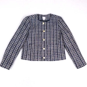 Giacca tweed J.Crew blazer bottoni oro taglia 6 blu navy parigino chic classico - Foto 1 di 9