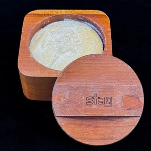 Vintage NOS unbenutzt Holz HIRSCH Rasierschale & Seife Rexall Drogen 50er ECHTHOLZ - Bild 1 von 5