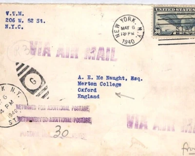 USA WW2 Air *VTM* NYC 1940 Front INTELLIGENCE OFFICER Oxford Uni {McNaught}YL243 - Image 1 of 4