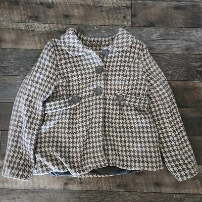 Hydraulic Womens XL Geometric Heavy Knit Wool Blend Coat Gray Cream Button Up - Image 1 of 4