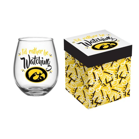 Iowa Hawkeyes 17oz Stemless Wine Glass with Box [NEW] NCAA Drink Pint Bar Cover