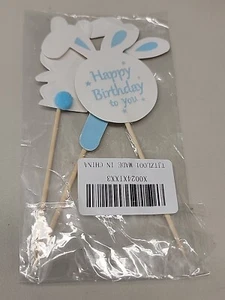 1st Birthday Cake Topper Blue Bunny 3 Pieces - Picture 1 of 3