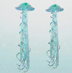 2 pcs Iridescent Ocean Blue Jellyfish for Under The Sea Little Mermaid Party - Picture 1 of 6