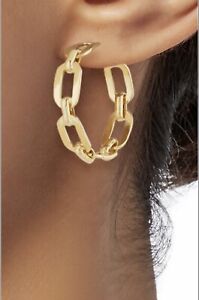 Saks Fifth Avenue 14k Gold Paperclip Chain Link Hoop Earrings Italy 1.25” 3.53G