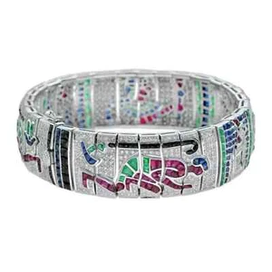 Bracciale multiplo stile Art Deco creato in laboratorio diamante Egitto per lei oro bianco 14 carati FN - Foto 1 di 10