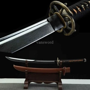 High Quality Folded Steel Chinese Dao 斩马刀 BrassSword Leather Sheath for Dispaly. - Picture 1 of 10