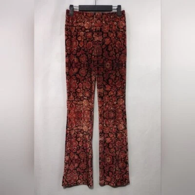 Pantalones Forever 21 Floral Terciopelo Pierna Ancha Para Mujer S Rojo Negro Boho Retro Años 90 Y2K Foto 1 de 4