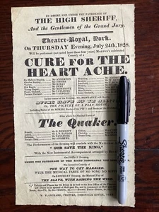 Original Georgian Playbill Flyer Theatre Royal York Cure For The Heart Ache 1828 - Picture 1 of 1