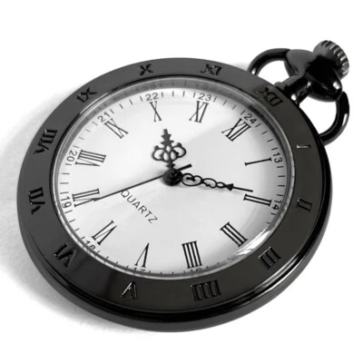 Vintage Roman Numerals Open Face Round Quartz Pocket Watch with Chain Men Gift - Image 1 of 4