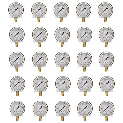 25 PACK LIQUID FILLED PRESSURE GAUGE 0-200 PSI, 2.5" FACE, 1/4" NPT LOWER MOUNT - Image 1 of 4
