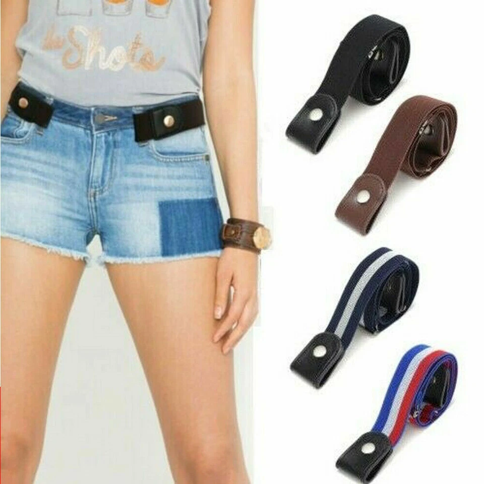 Cinturón invisible elástico sin hebillas para jeans sin abultamiento sin problemas cuero PU EE. UU. Foto 1 de 2