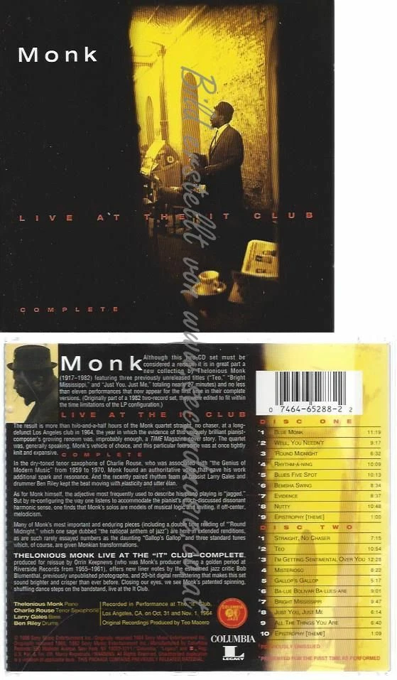 CD--THELONIOUS MONK | --LIVE AT THE IT CLUB - Bild 1 von 1