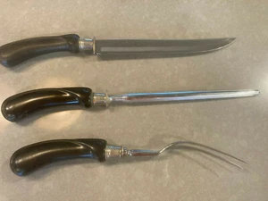 Vintage Flint Arrowhead Vanadium 3 Pc Carving Set knife fork sharpener - Picture 1 of 7
