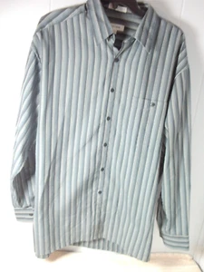 Pierre Cardin Men's Green Gray Stripped Button-Down Long Slv Lg Business Casual - Picture 1 of 7