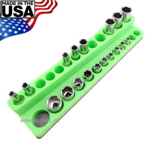 Mechanics Time Saver 1/4 Drive Magnetic Socket Holder Deep Organizer MTS Green - Picture 1 of 2