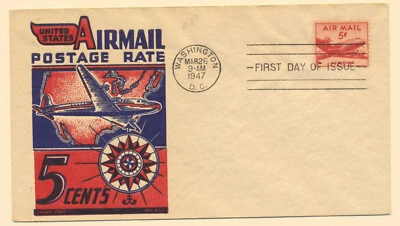 USA Sc. C33 New Air Mail Stamp 5c DC-4 Skymaster Aviation on 1947 FDC (2) - Image 1 of 2