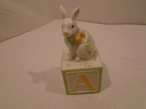 Belleek Bank Bunny Baby Collection Rabbit on ABC Block Porcelain - Picture 1 of 6